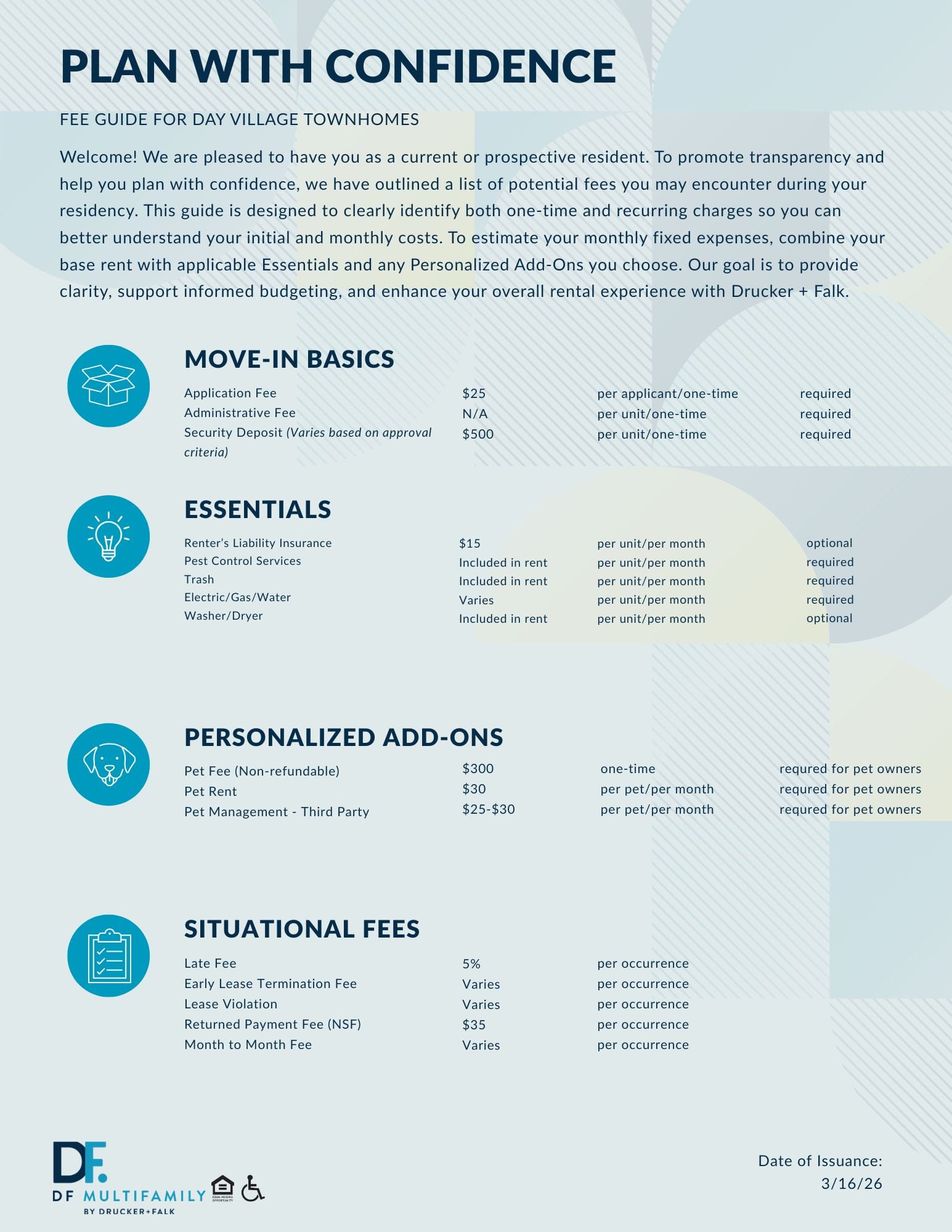 Fee Guide for Pines of York - Please call our leasing office for more details